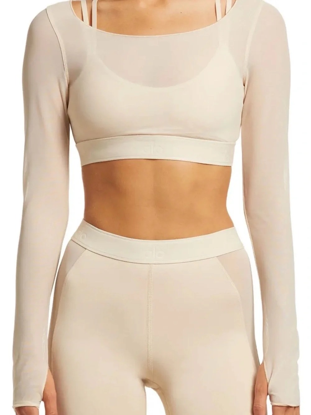 ALO Yoga Airlift Ballet Dream Long Sleeve Bra Top In Macademia